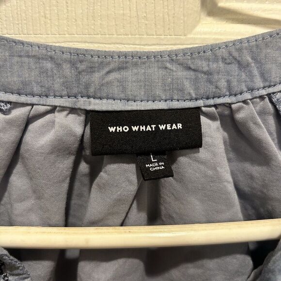 Who What Wear Blue Belted Dress Embroidered and Crochet Sleeves Boho Large‎ - Picture 7 of 11